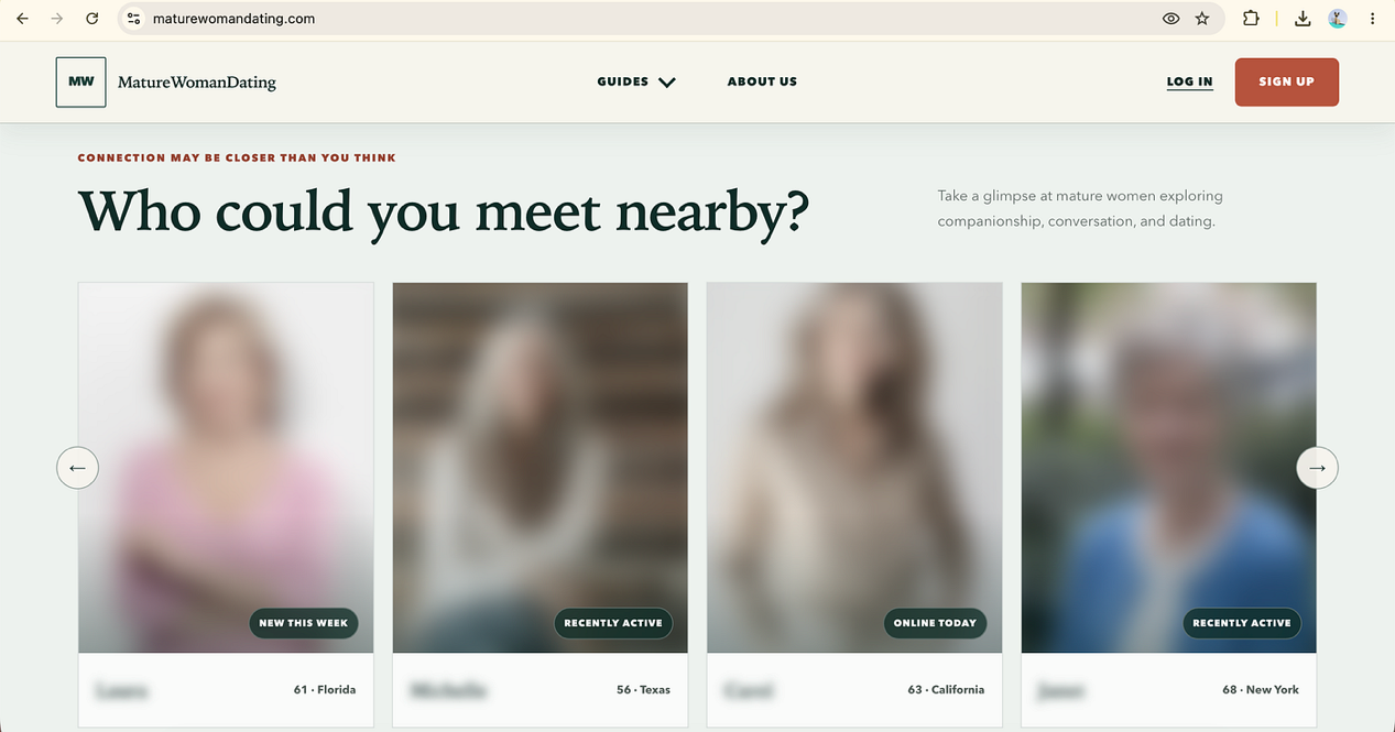 Nearby profile cards with names and photos blurred on the public page